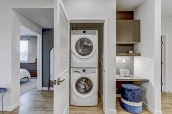 Washer and dryer in a closet in a home